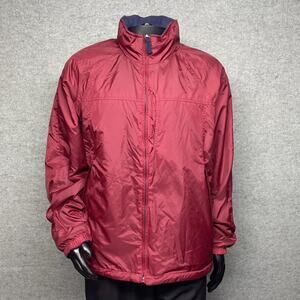 Vtg Weather Tamer Mens L Reversible Bomber Jacket Fleece Lined w/Hood Red/Blue